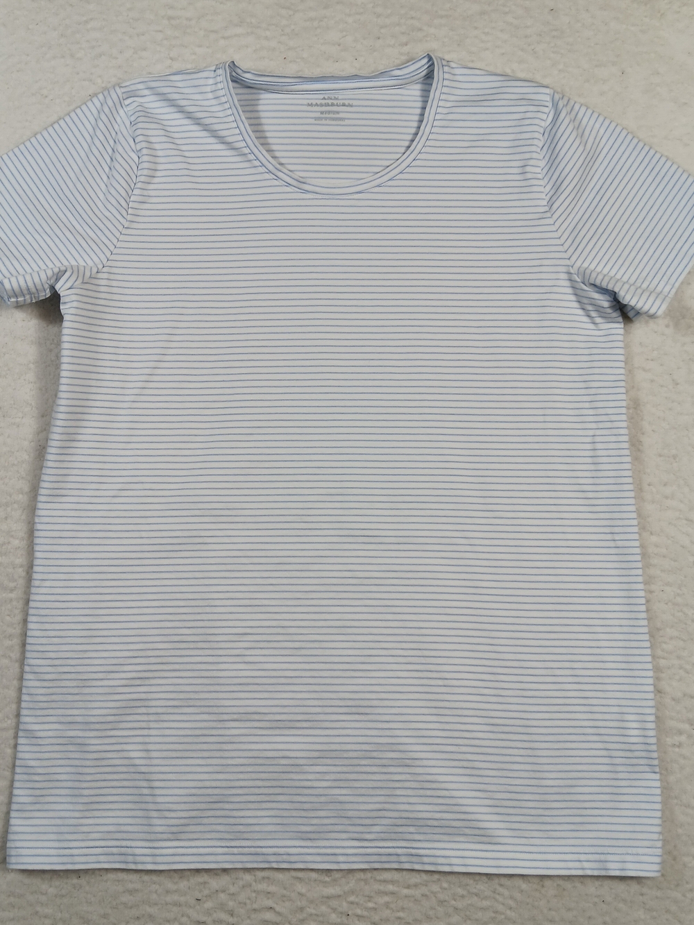 Ann Mashburn Shirt Womens Medium Short Sleeve Striped Tee Crew Neck Nautical